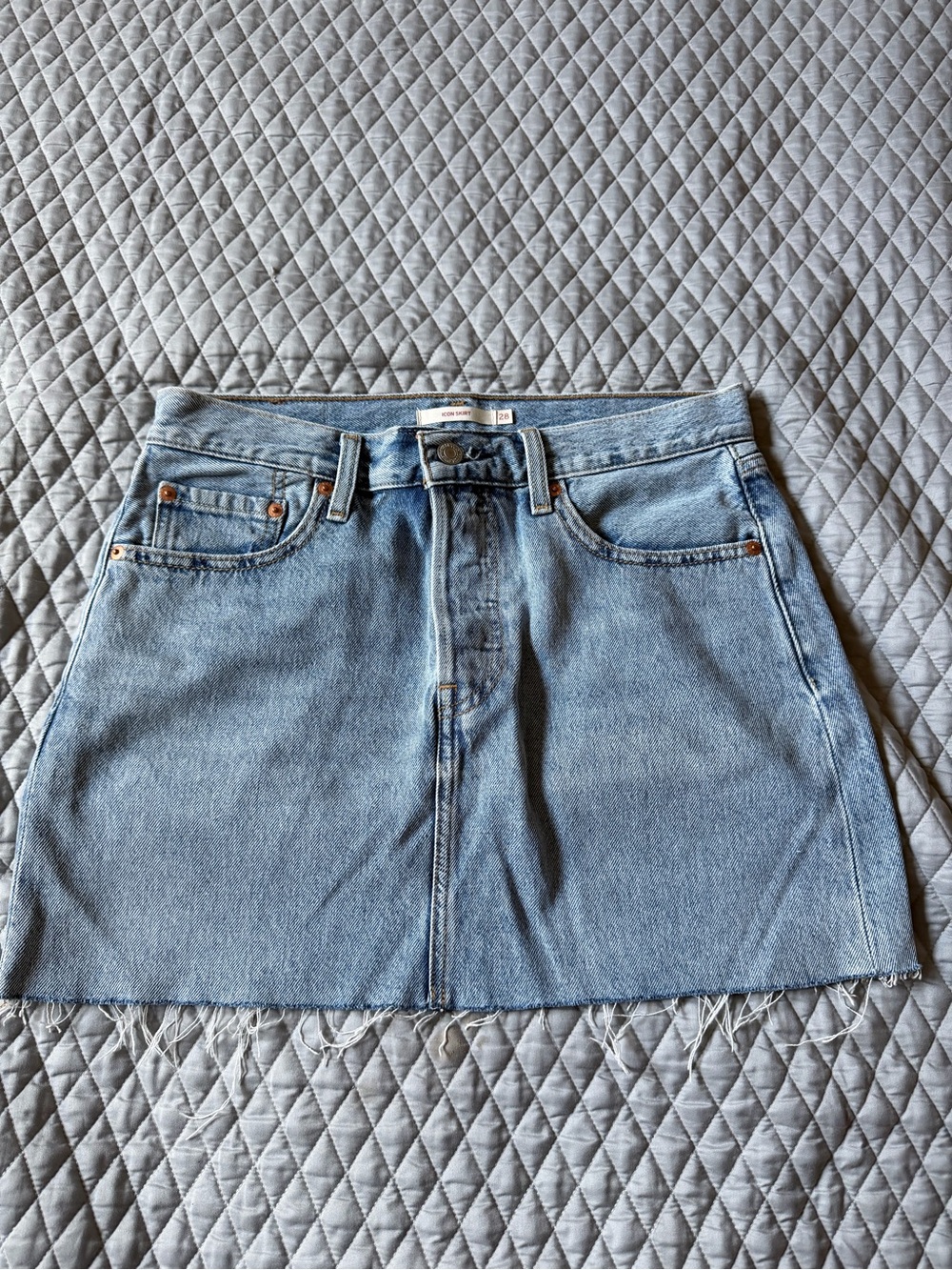 Levis Light Blue Denim Raw-Hem Mini Skirt